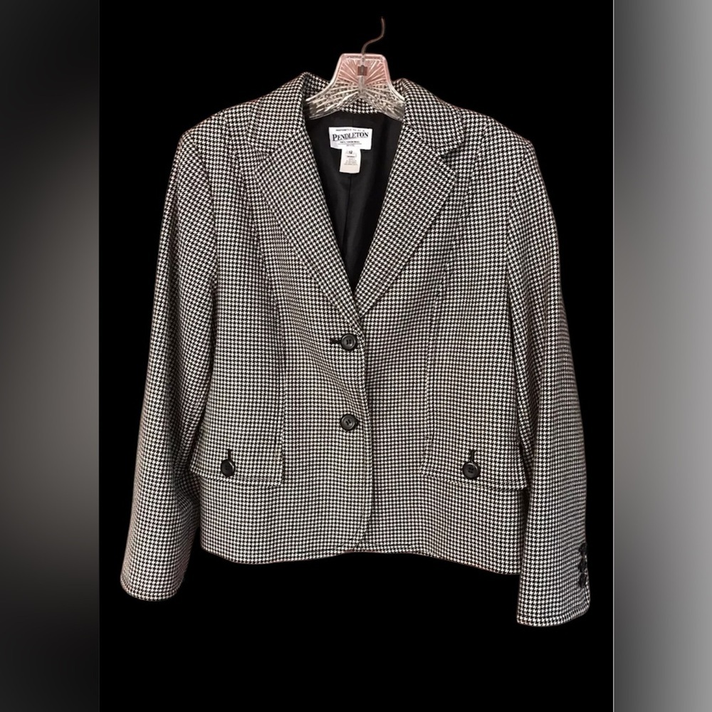 Pendleton VTG Woolen Mills 100%Virgin Wool Houndstooth One Button Blazer Sz M 10